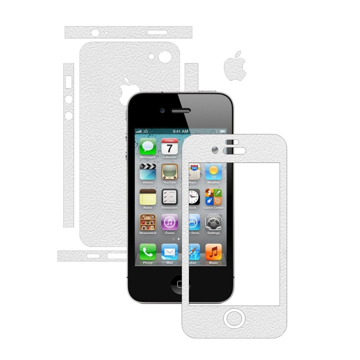 Folie de protectie Carbon Skinz, Husa de tip Skin Adeziv pentru Carcasa, Piele Alba dedicata Apple iPhone 4S