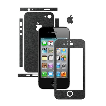 Folie de protectie Carbon Skinz, Husa de tip Skin Adeziv pentru Carcasa, Piele Neagra dedicata Apple iPhone 4S