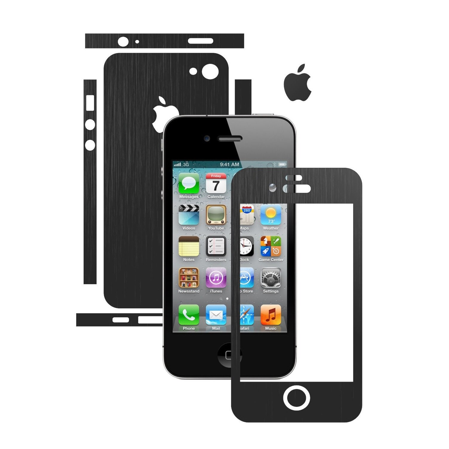 Folie de protectie Carbon Skinz, Husa de tip Skin Adeziv pentru Carcasa, Brushed Negru dedicata Apple iPhone 4S