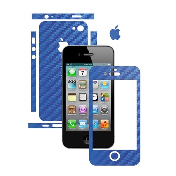 Folie de protectie Carbon Skinz, Husa de tip Skin Adeziv pentru Carcasa, Carbon Albastru dedicata Apple iPhone 4S