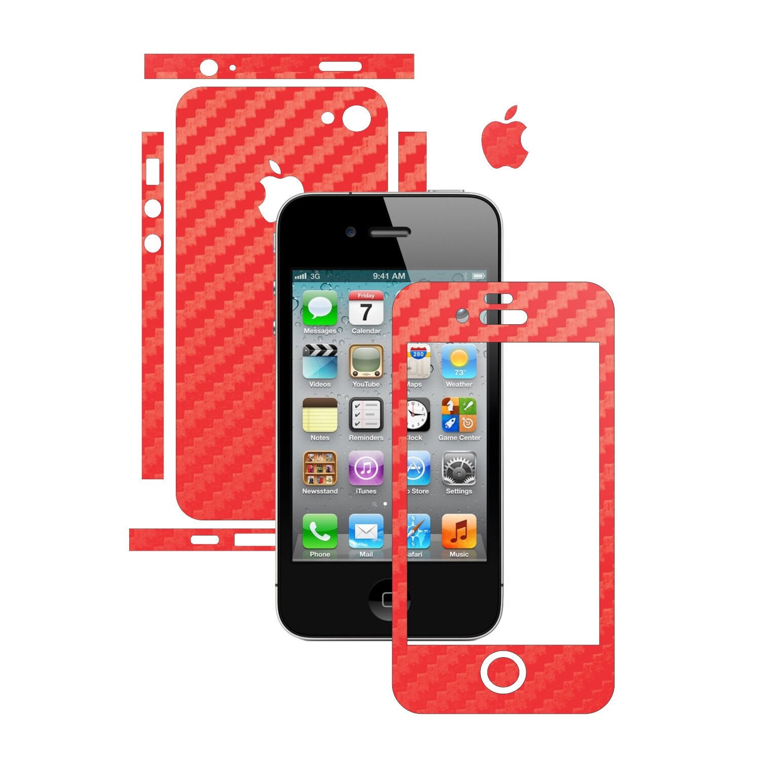 Folie de protectie Carbon Skinz, Husa de tip Skin Adeziv pentru Carcasa, Carbon Rosu dedicata Apple iPhone 4S