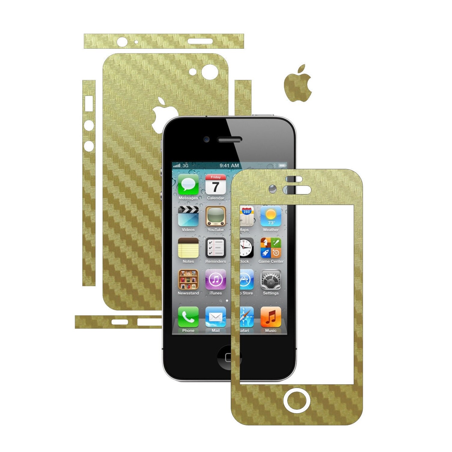 Folie de protectie Carbon Skinz, Husa de tip Skin Adeziv pentru Carcasa, Carbon Auriu dedicata Apple iPhone 4S