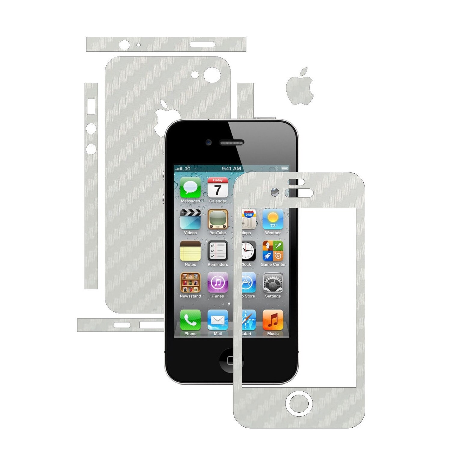 Folie de protectie Carbon Skinz, Husa de tip Skin Adeziv pentru Carcasa, Carbon Alb dedicata Apple iPhone 4S