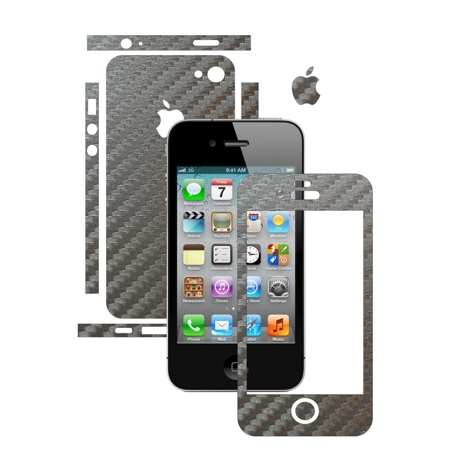 Folie de protectie Carbon Skinz, Husa de tip Skin Adeziv pentru Carcasa, Carbon Gri Argintiu dedicata Apple iPhone 4S