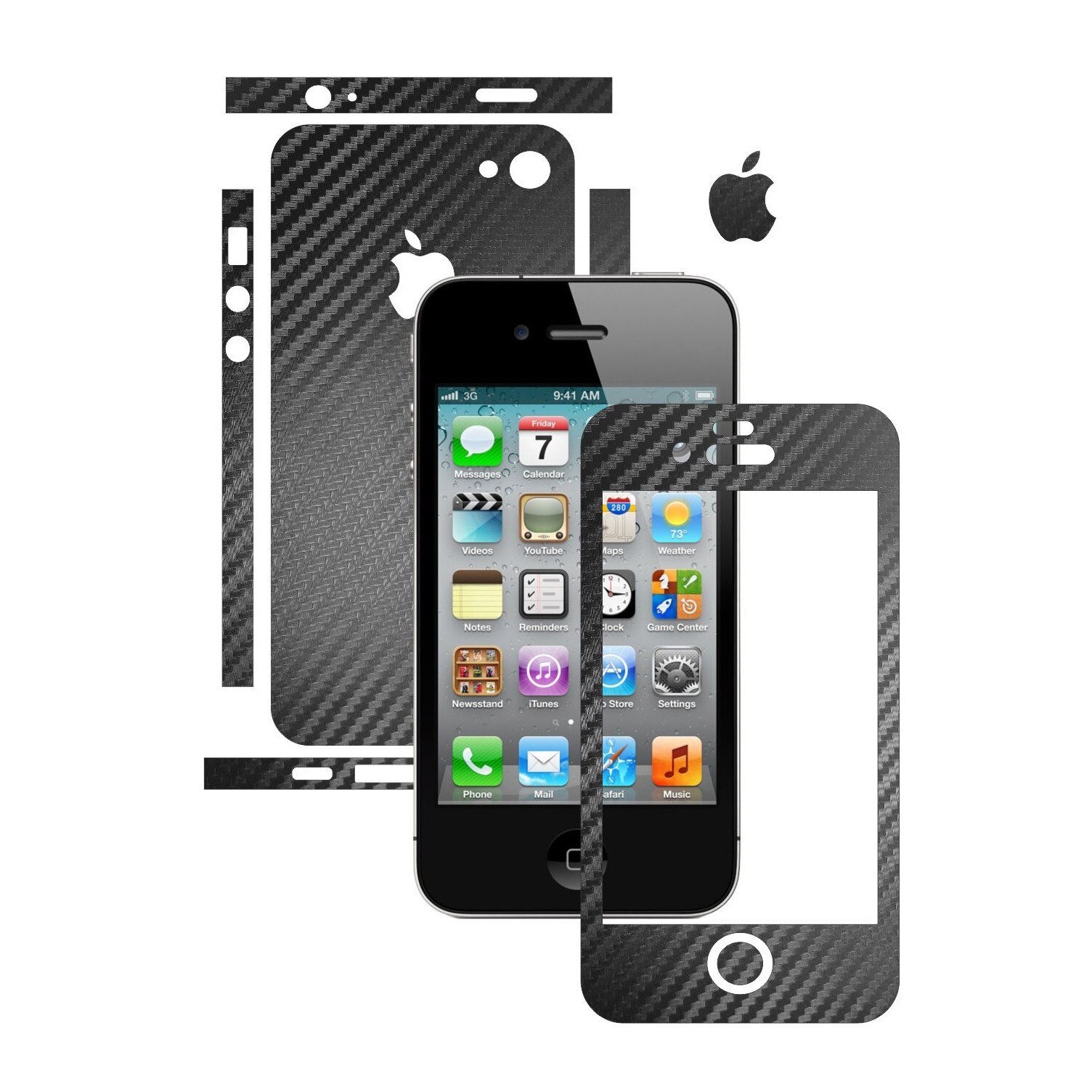 Folie de protectie Carbon Skinz, Husa de tip Skin Adeziv pentru Carcasa, Carbon Negru dedicata Apple iPhone 4S