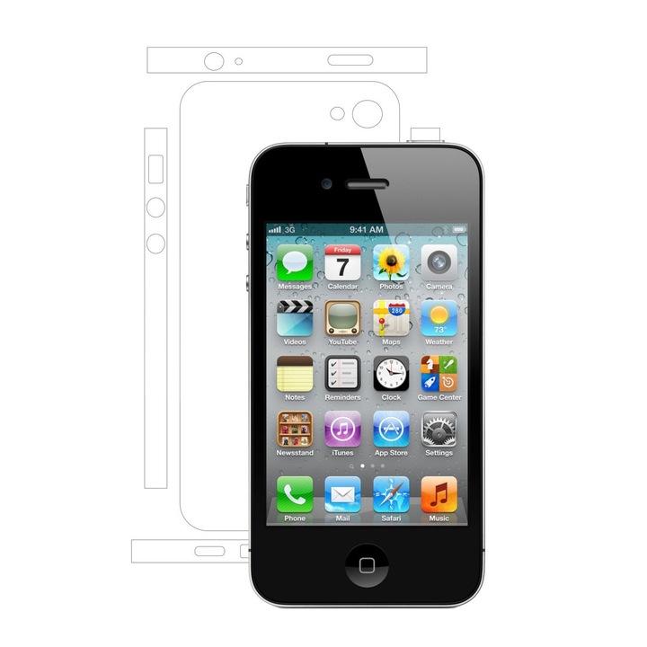 Folie Protectie Invisible Skinz Ultra-Clear HD, Husa Transparenta de tip Skin Adeziv pentru Carcasa si Laterale, dedicata Apple iPhone 4S