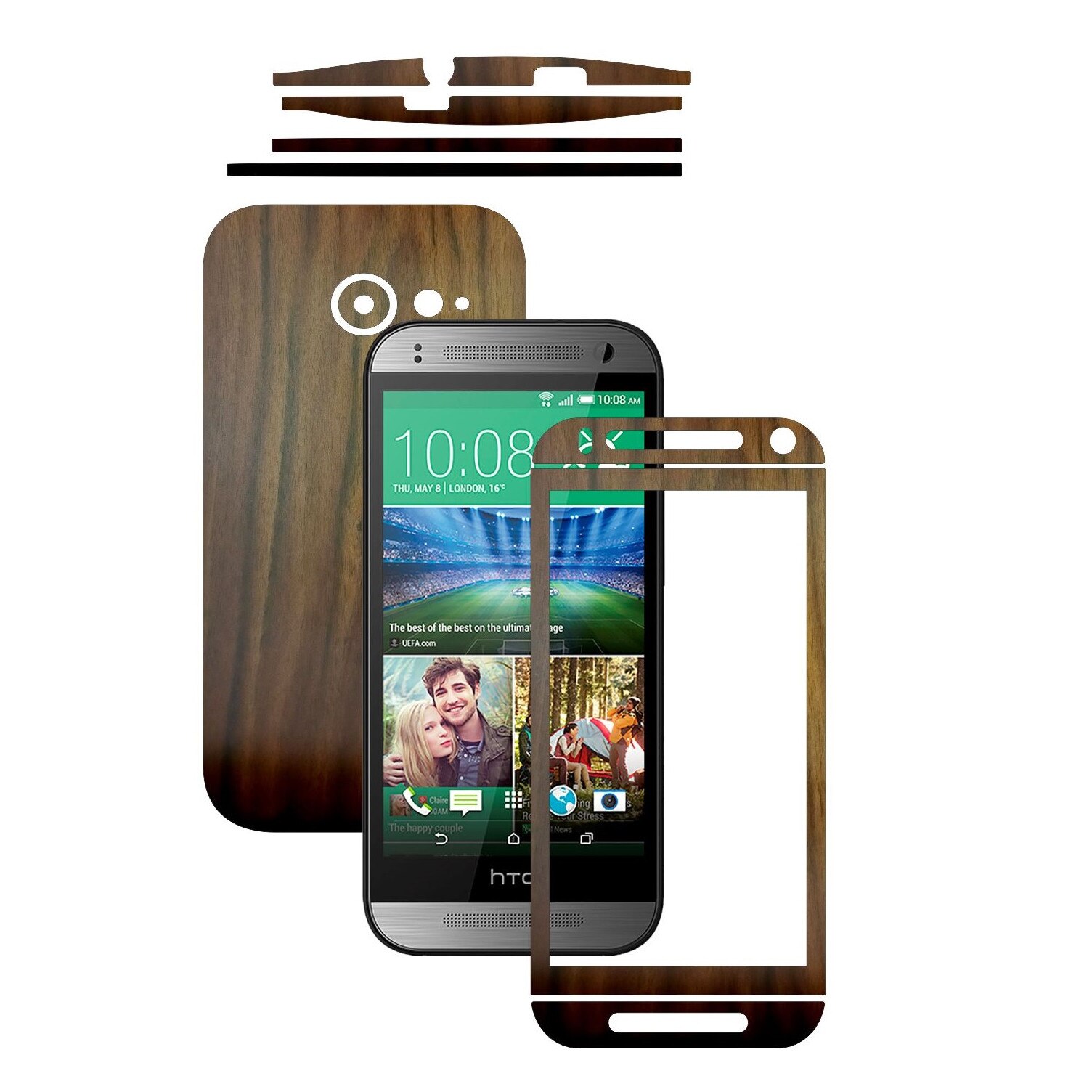 Folie de protectie Carbon Skinz, Husa de tip Skin Adeziv pentru Carcasa, Lemn Nuc Inchis dedicata HTC One Mini 2 M2