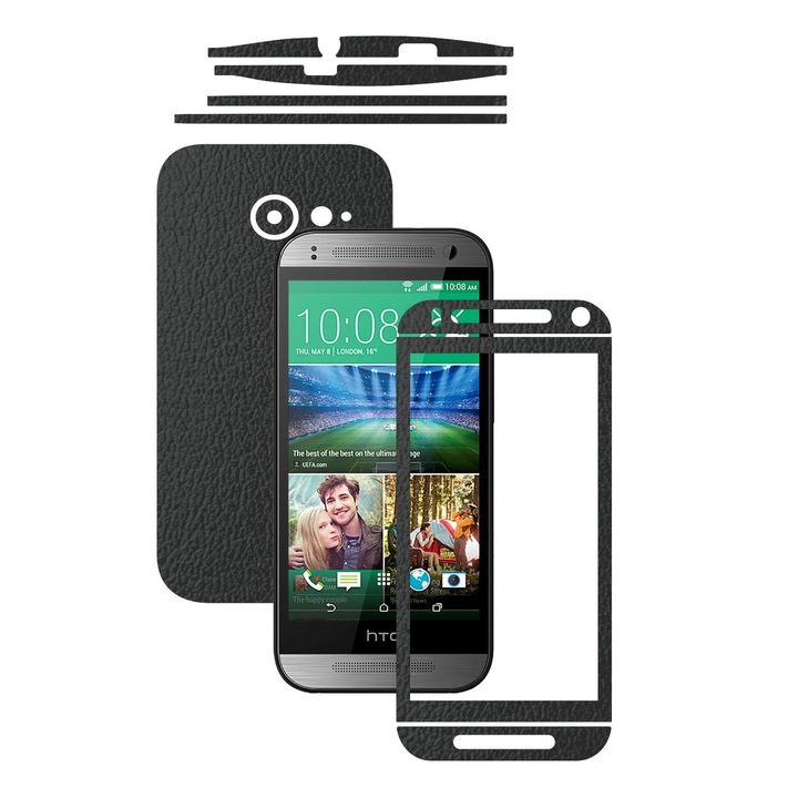 Защитно фолио Carbon Skinz, залепващо покритие за калъф, черна кожа, посветено на HTC One Mini 2 M2