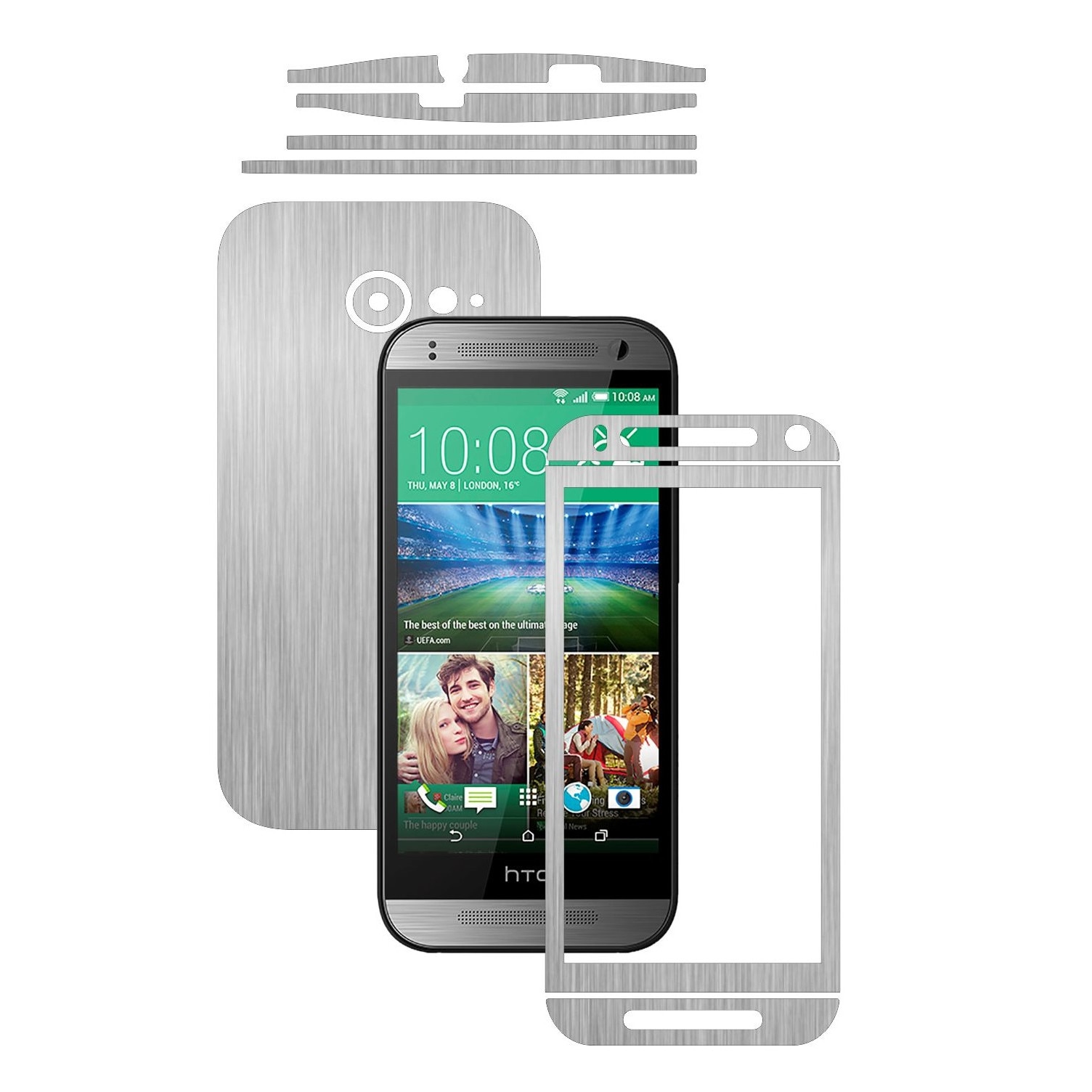 Folie de protectie Carbon Skinz, Husa de tip Skin Adeziv pentru Carcasa, Brushed Argintiu dedicata HTC One Mini 2 M2