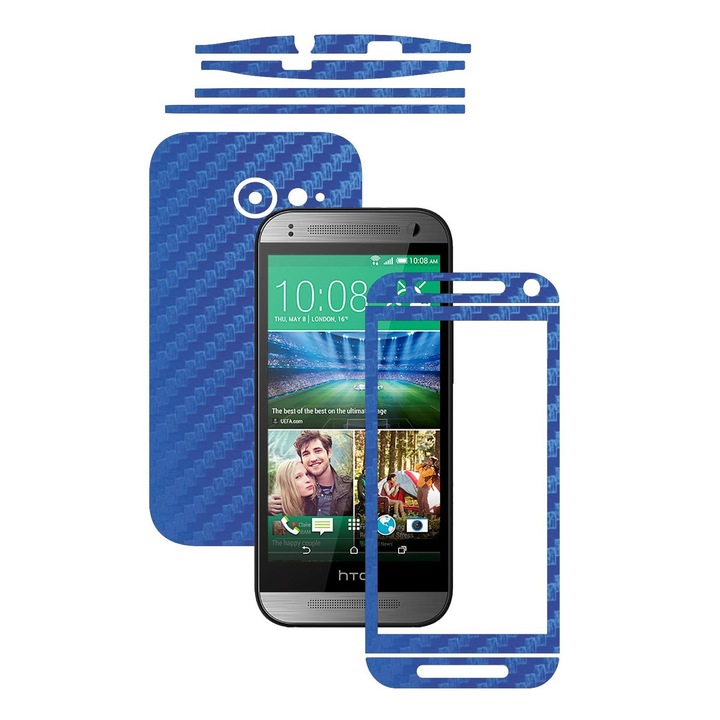 Защитен филм Carbon Skinz, Adhesive Skin Cover for the Case, Blue Carbon, посветен на HTC One Mini 2 M2