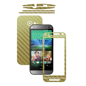 Folie de protectie Carbon Skinz, Husa de tip Skin Adeziv pentru Carcasa, Carbon Auriu dedicata HTC One Mini 2 M2 Folie de protectie Carbon Skinz, Husa de tip Skin Adeziv pentru Carcasa, Carbon Auriu dedicata HTC One Mini 2 M2