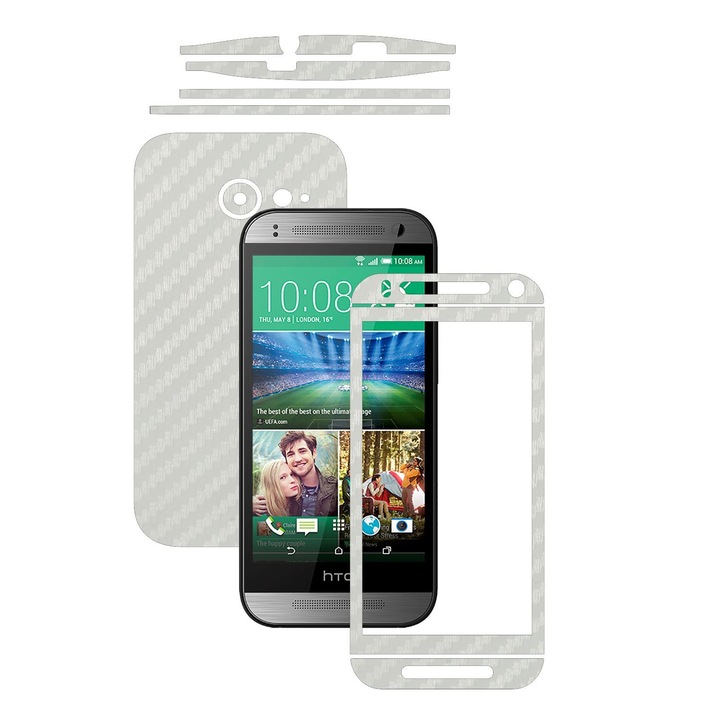 Защитен филм Carbon Skinz, Adhesive Skin Cover for the Case, White Carbon, посветен на HTC One Mini 2 M2