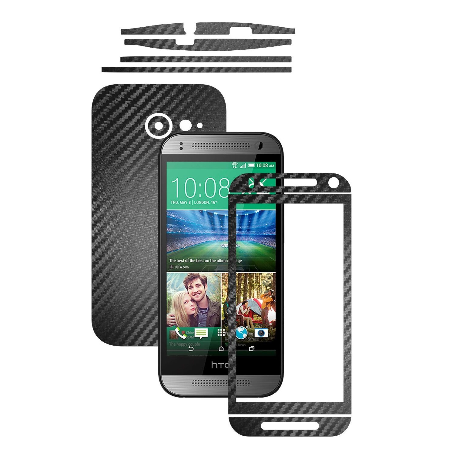 Folie de protectie Carbon Skinz, Husa de tip Skin Adeziv pentru Carcasa, Carbon Negru dedicata HTC One Mini 2 M2