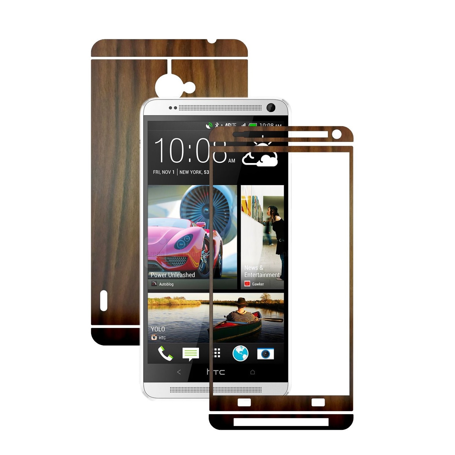 Folie de protectie Carbon Skinz, Husa de tip Skin Adeziv pentru Carcasa, Lemn Nuc Inchis dedicata HTC One Max, Max Dual