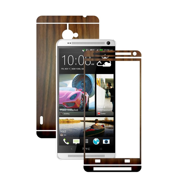 Защитно фолио Carbon Skinz, самозалепващо се покритие за калъфа, тъмно орехово дърво, предназначено за HTC One Max, Max Dual