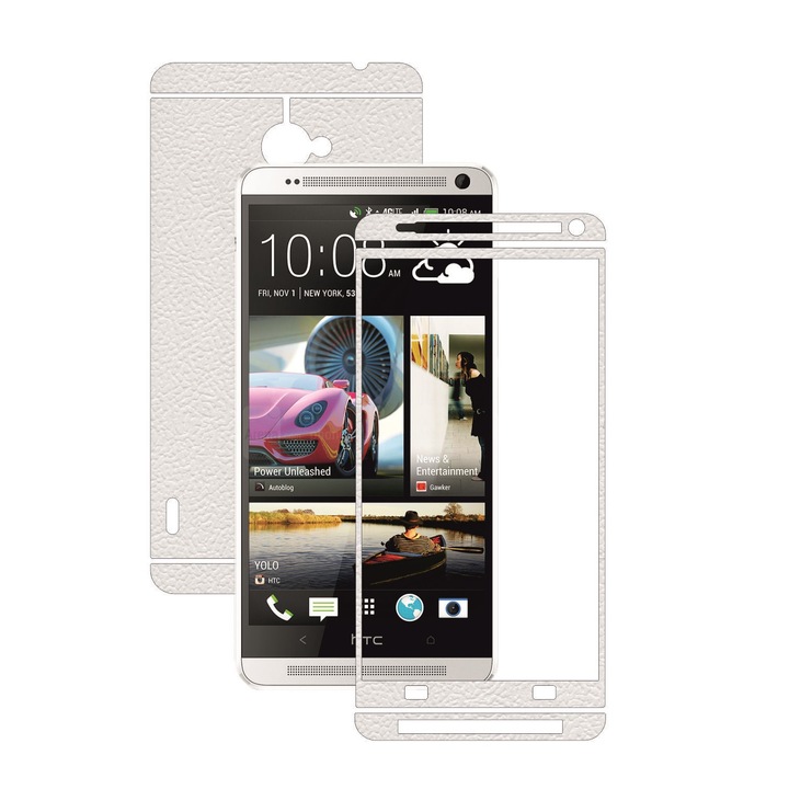 Защитно фолио Carbon Skinz, адхезивно защитно покритие за калъфа, бяла кожа, предназначено за HTC One Max, Max Dual