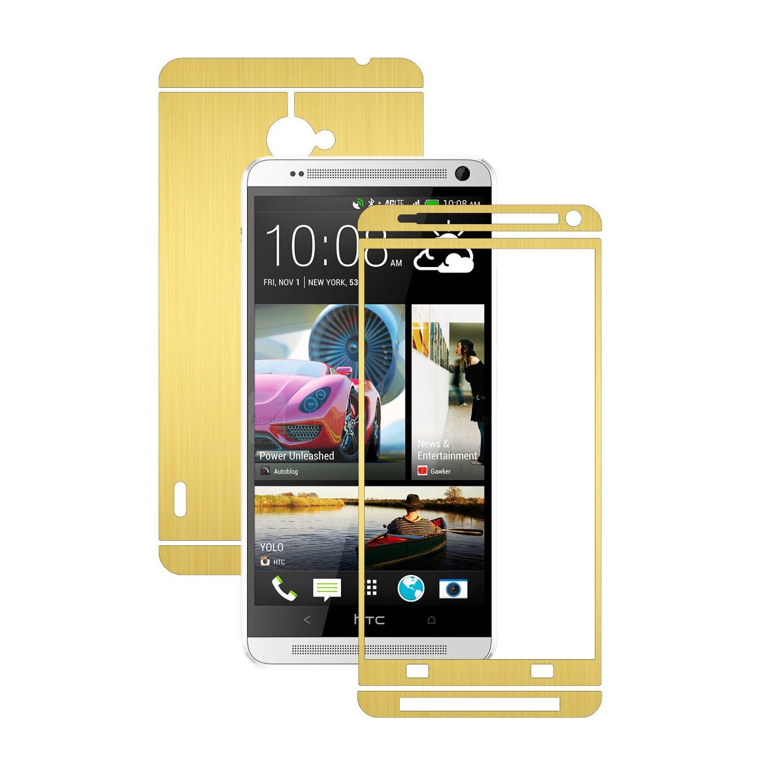 Folie de protectie Carbon Skinz, Husa de tip Skin Adeziv pentru Carcasa, Brushed Auriu dedicata HTC One Max, Max Dual