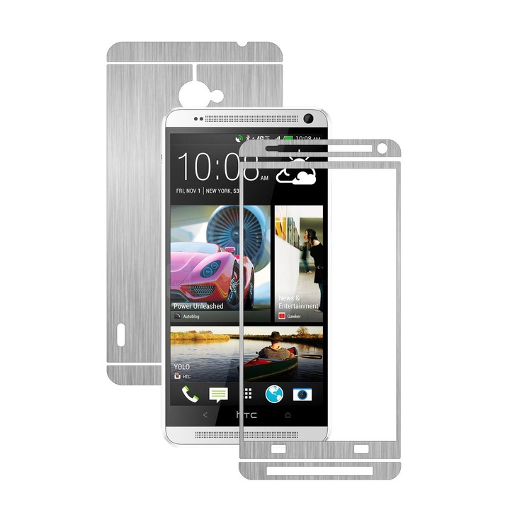 Защитно фолио Carbon Skinz, Адхезивно защитно покритие за калъфа, Brushed Silver, предназначено за HTC One Max, Max Dual