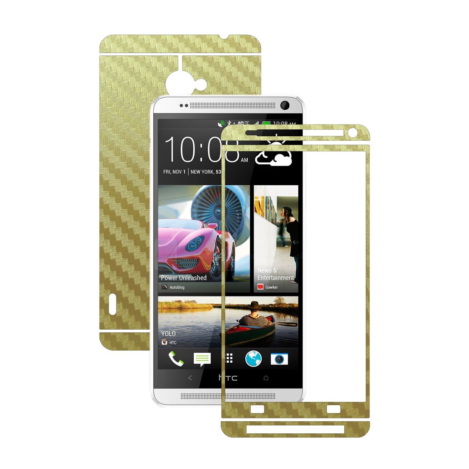 Folie de protectie Carbon Skinz, Husa de tip Skin Adeziv pentru Carcasa, Carbon Auriu dedicata HTC One Max, Max Dual