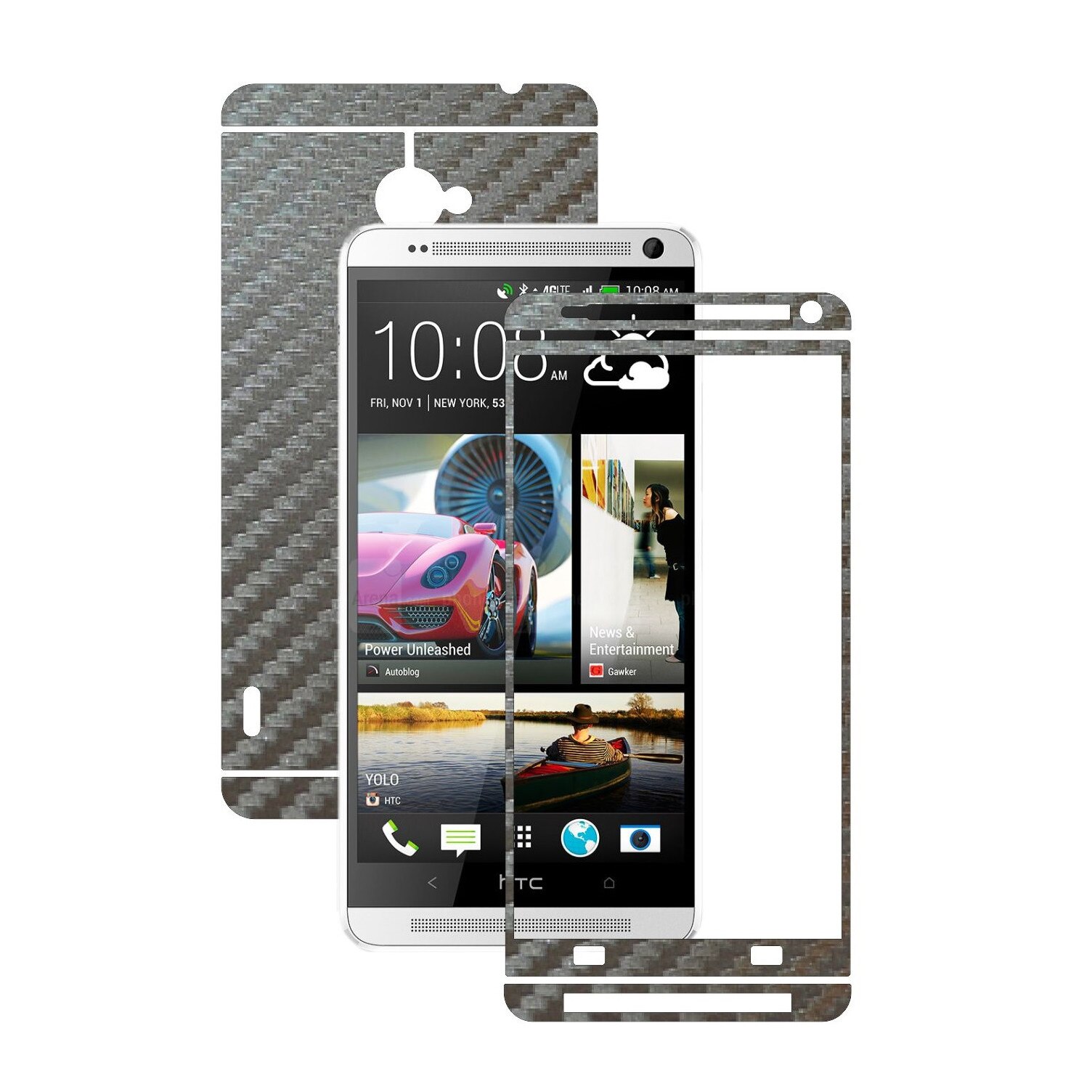 Folie de protectie Carbon Skinz, Husa de tip Skin Adeziv pentru Carcasa, Carbon Gri Argintiu dedicata HTC One Max, Max Dual
