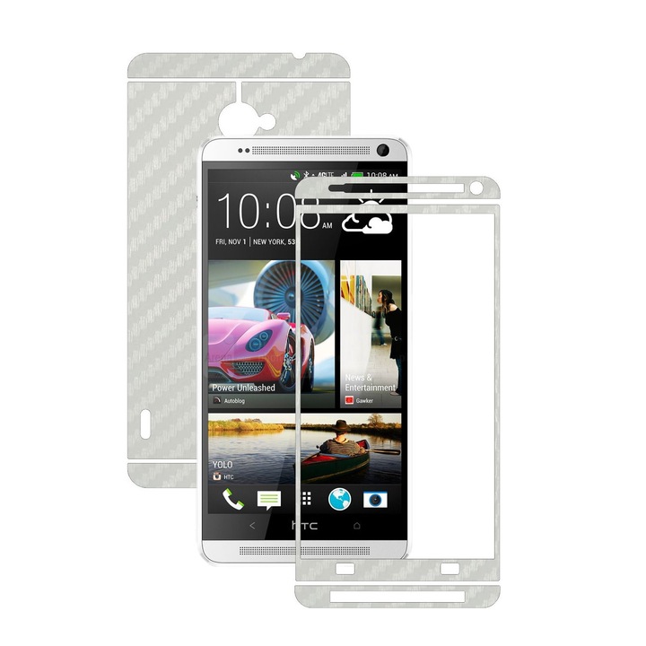 Защитен филм Carbon Skinz, Adhesive Skin Cover for the Case, White Carbon, предназначен за HTC One Max, Max Dual