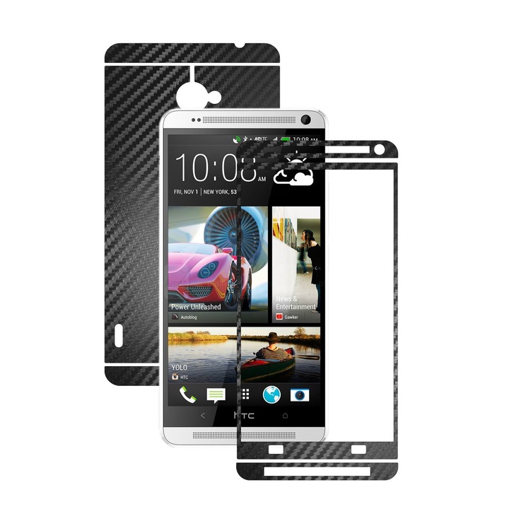 Защитно фолио Carbon Skinz, адхезивно защитно покритие за калъфа, черен въглерод, предназначен за HTC One Max, Max Dual