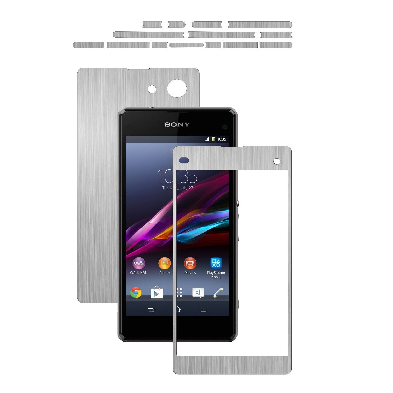 Folie de protectie Carbon Skinz, Husa de tip Skin Adeziv pentru Carcasa, Brushed Argintiu dedicata Sony Xperia Z1 Compact