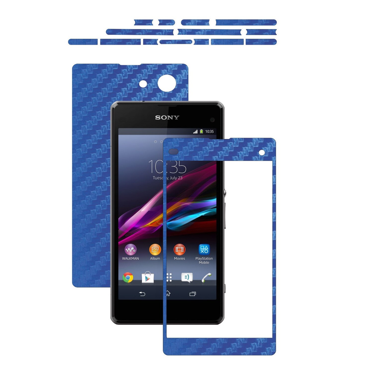 Folie de protectie Carbon Skinz, Husa de tip Skin Adeziv pentru Carcasa, Carbon Albastru dedicata Sony Xperia Z1 Compact