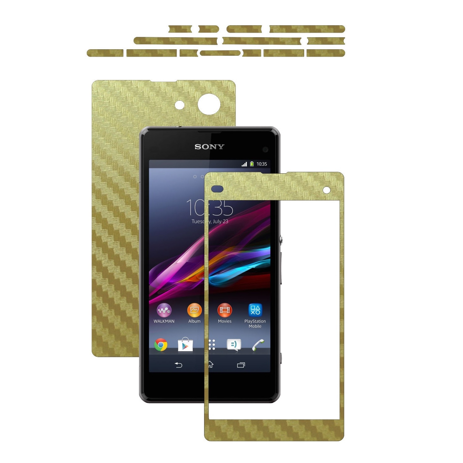 Folie de protectie Carbon Skinz, Husa de tip Skin Adeziv pentru Carcasa, Carbon Auriu dedicata Sony Xperia Z1 Compact