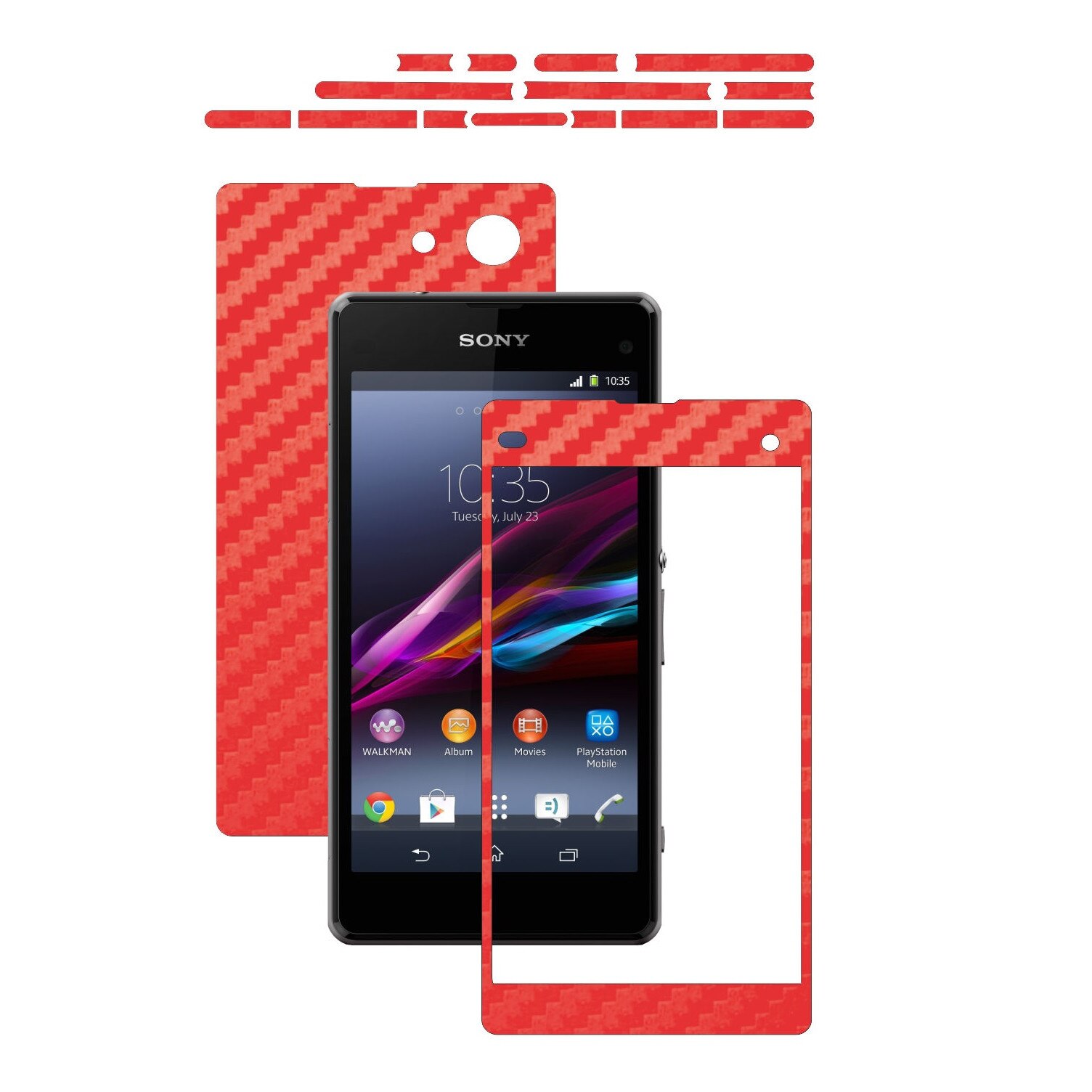 Folie de protectie Carbon Skinz, Husa de tip Skin Adeziv pentru Carcasa, Carbon Rosu dedicata Sony Xperia Z1 Compact
