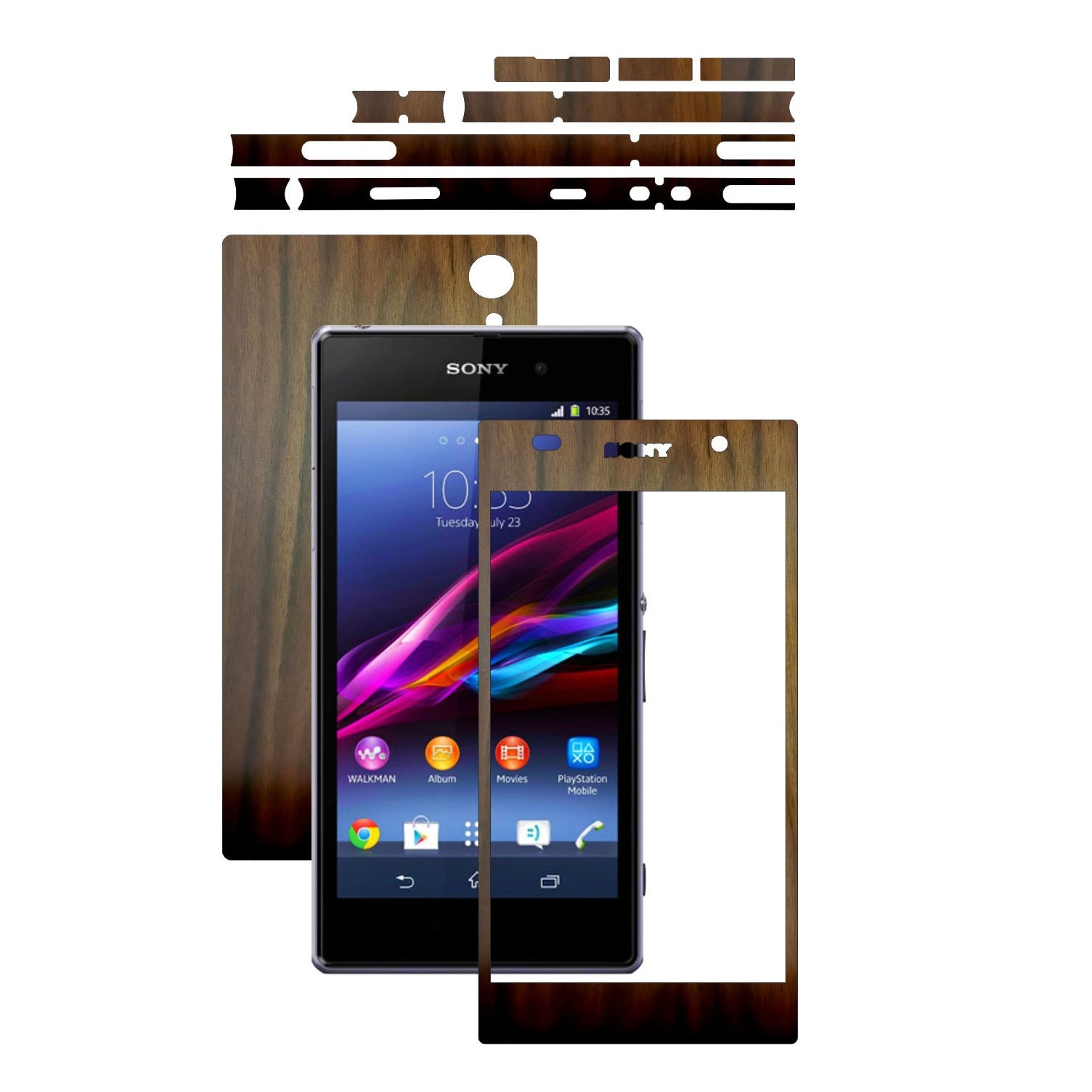 Folie de protectie Carbon Skinz, Husa de tip Skin Adeziv pentru Carcasa, Lemn Nuc Inchis dedicata Sony Xperia Z1