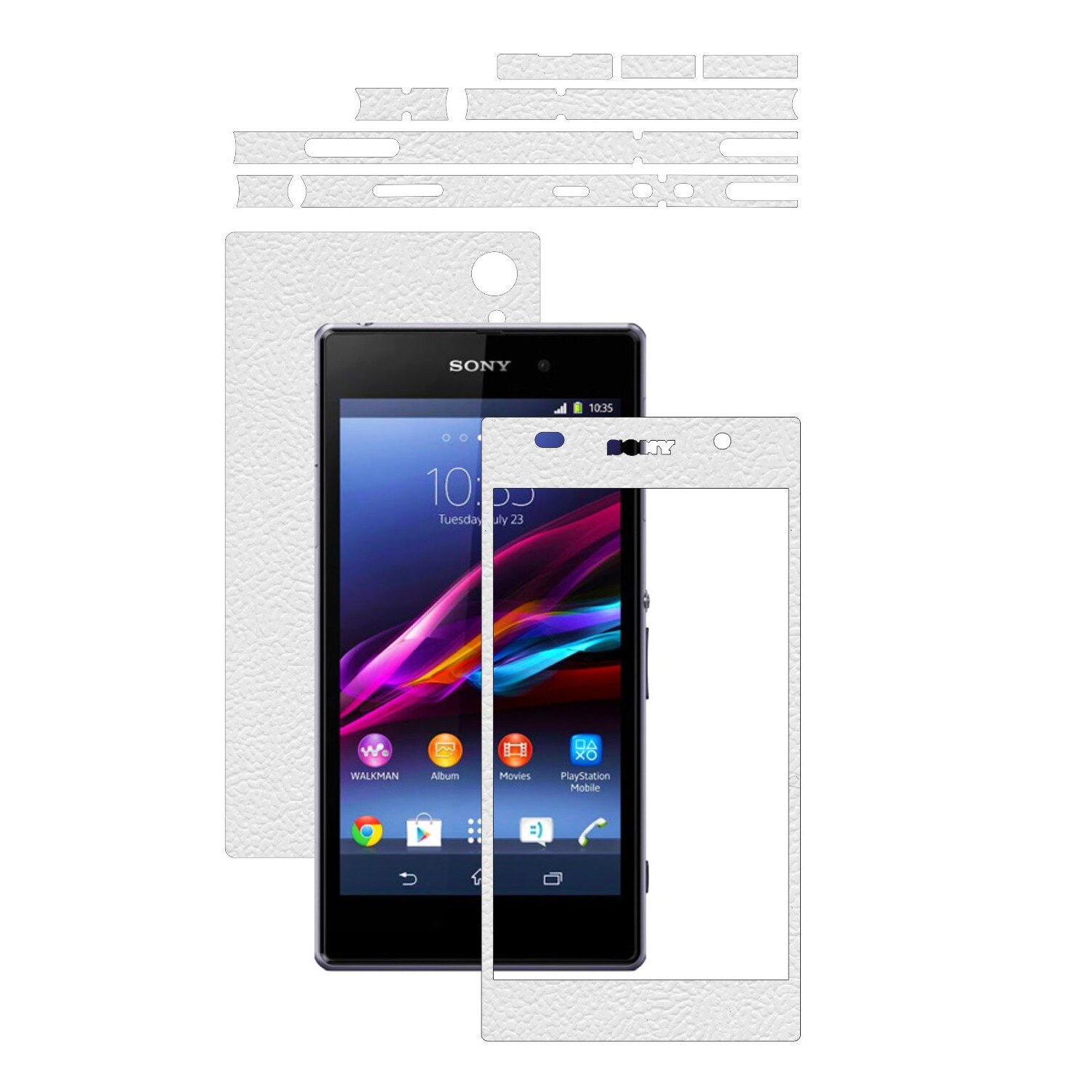 Folie de protectie Carbon Skinz, Husa de tip Skin Adeziv pentru Carcasa, Piele Alba dedicata Sony Xperia Z1