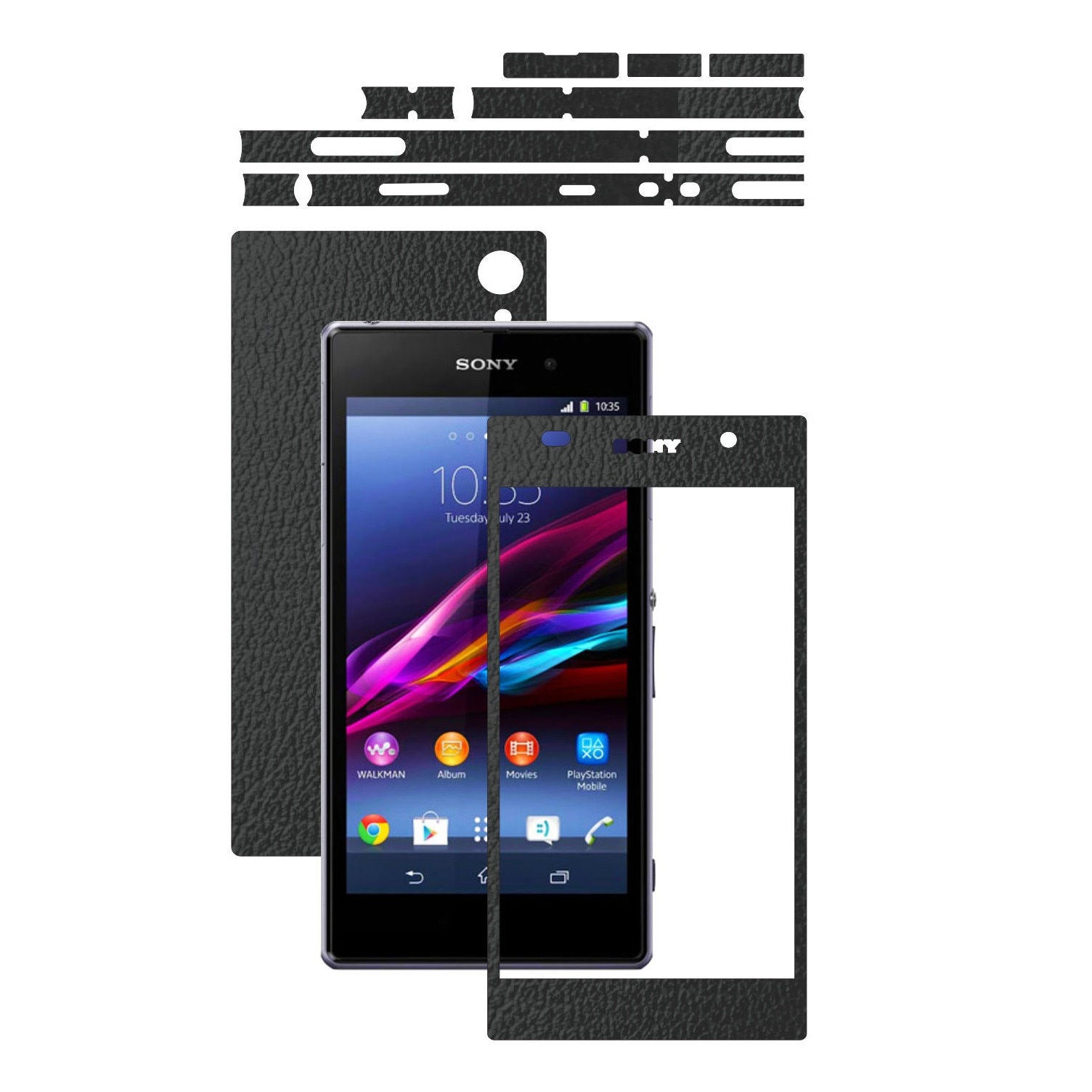 Folie de protectie Carbon Skinz, Husa de tip Skin Adeziv pentru Carcasa, Piele Neagra dedicata Sony Xperia Z1