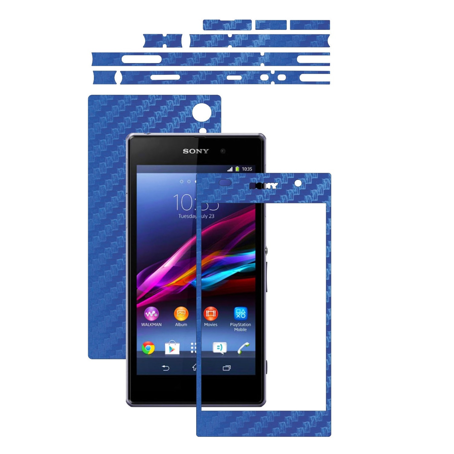 Folie de protectie Carbon Skinz, Husa de tip Skin Adeziv pentru Carcasa, Carbon Albastru dedicata Sony Xperia Z1