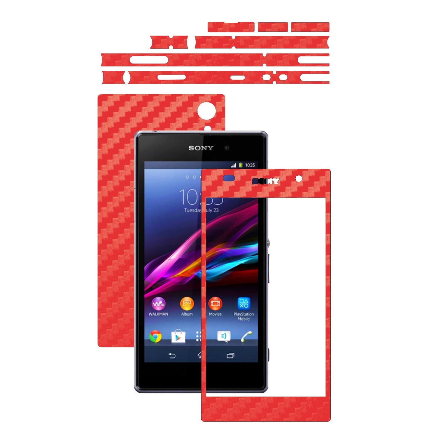 Folie de protectie Carbon Skinz, Husa de tip Skin Adeziv pentru Carcasa, Carbon Rosu dedicata Sony Xperia Z1