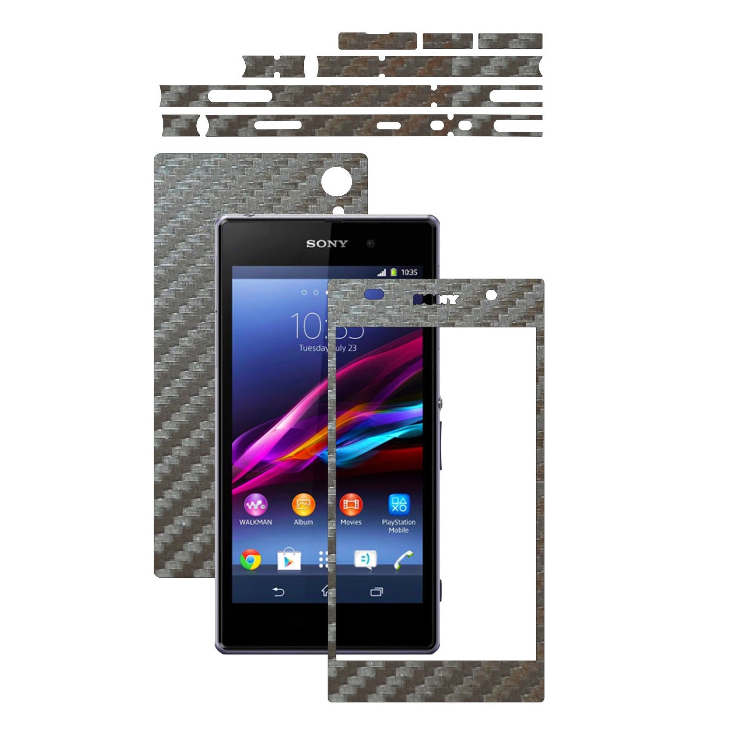 Folie de protectie Carbon Skinz, Husa de tip Skin Adeziv pentru Carcasa, Carbon Gri Argintiu dedicata Sony Xperia Z1