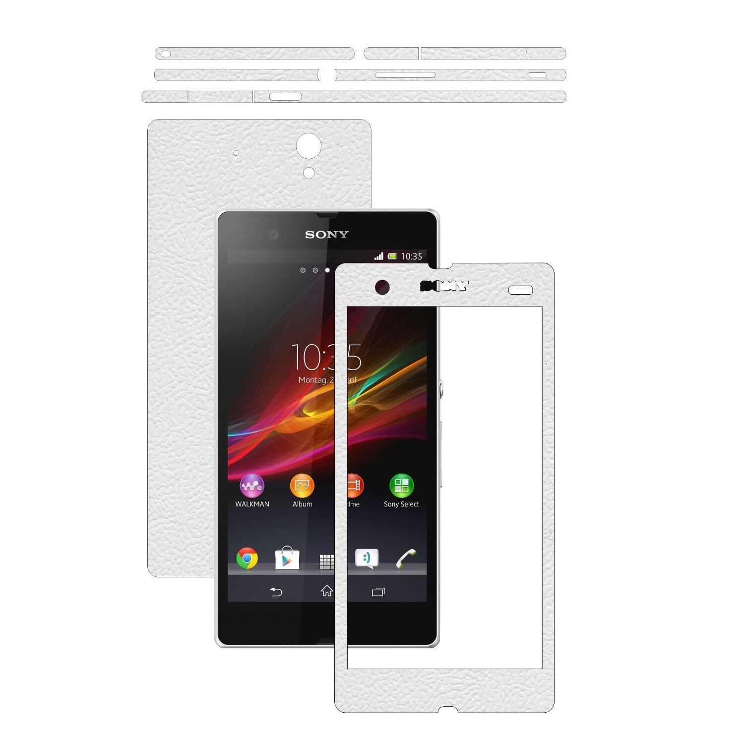 Folie de protectie Carbon Skinz, Husa de tip Skin Adeziv pentru Carcasa, Piele Alba dedicata Sony Xperia Z