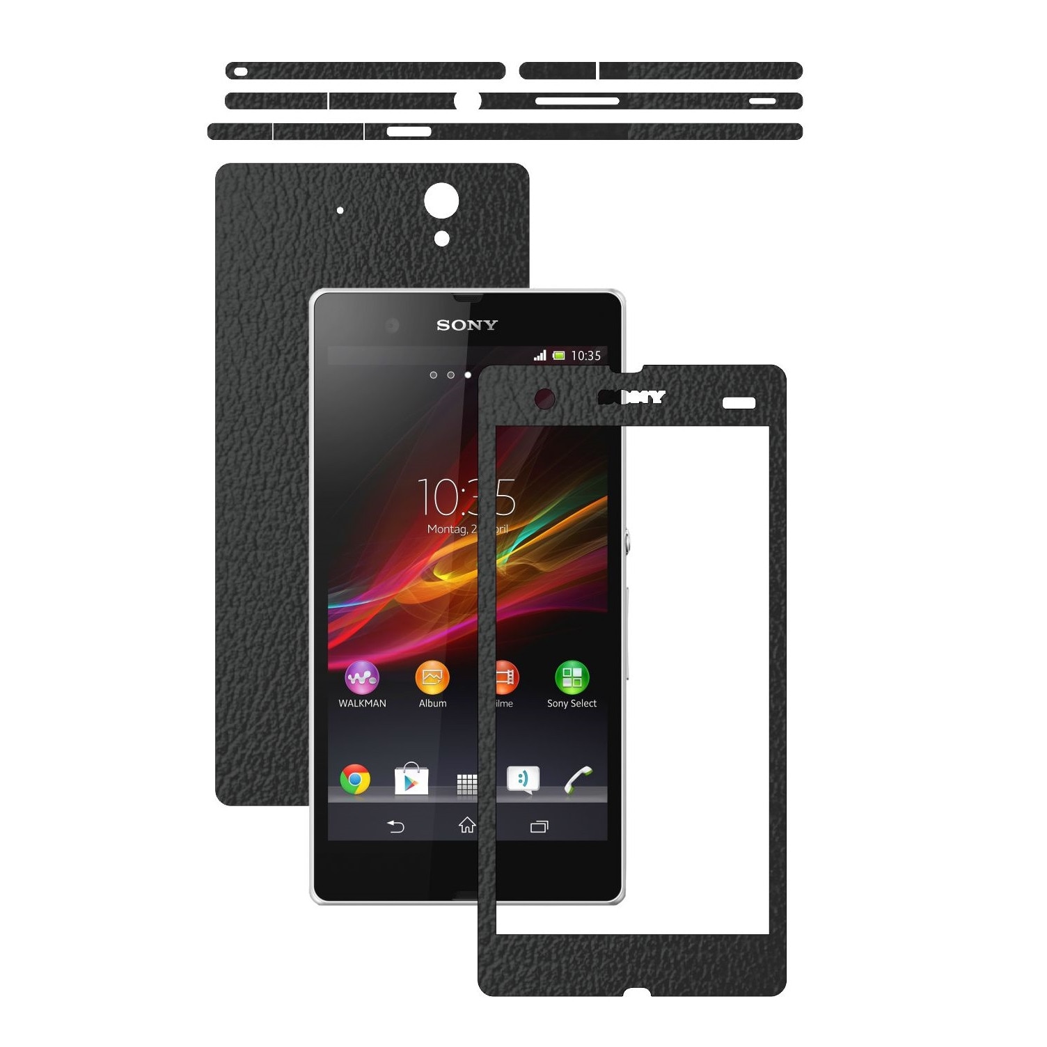 Folie de protectie Carbon Skinz, Husa de tip Skin Adeziv pentru Carcasa, Piele Neagra dedicata Sony Xperia Z