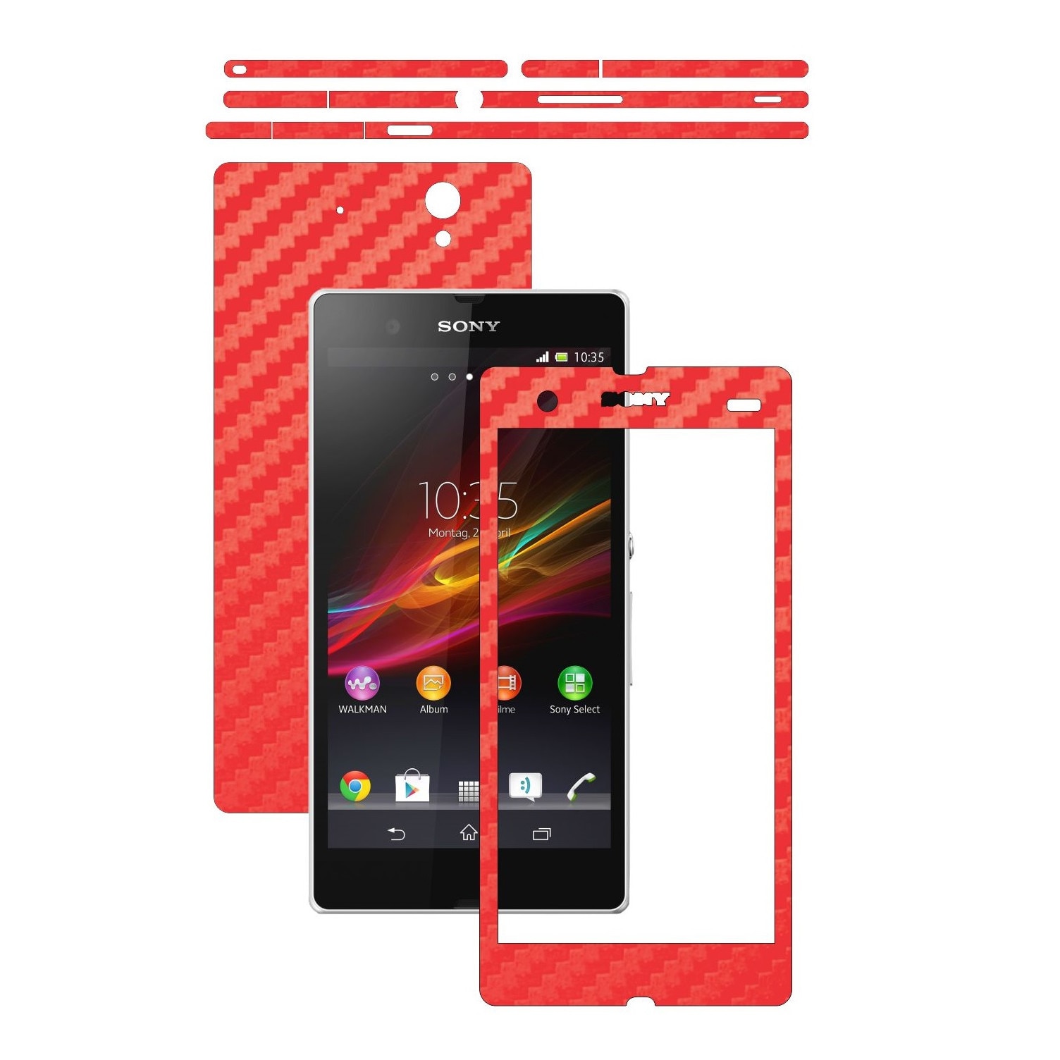 Folie de protectie Carbon Skinz, Husa de tip Skin Adeziv pentru Carcasa, Carbon Rosu dedicata Sony Xperia Z