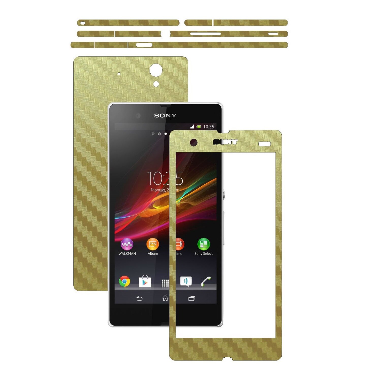 Folie de protectie Carbon Skinz, Husa de tip Skin Adeziv pentru Carcasa, Carbon Auriu dedicata Sony Xperia Z