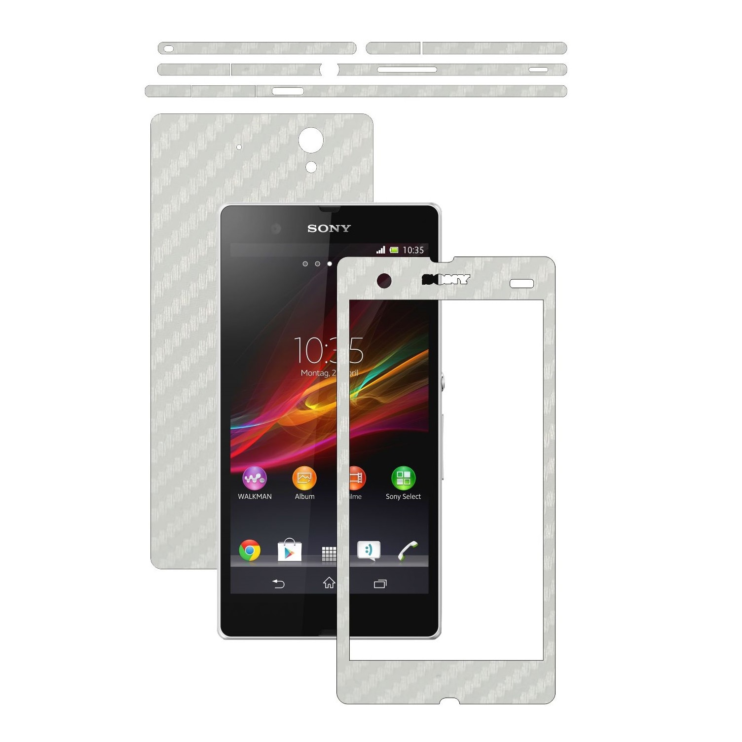 Folie de protectie Carbon Skinz, Husa de tip Skin Adeziv pentru Carcasa, Carbon Alb dedicata Sony Xperia Z