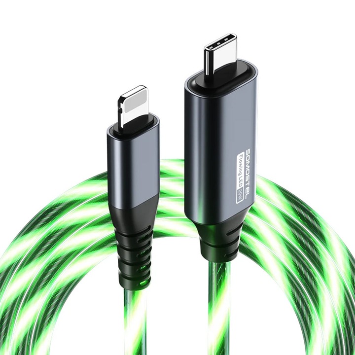 Cablu incarcare/transfer rapid, Powerline SMS-BY02 de 1.2m, compatibil Power Delivery, 20W, Type-C - compatibil iPhone, verde