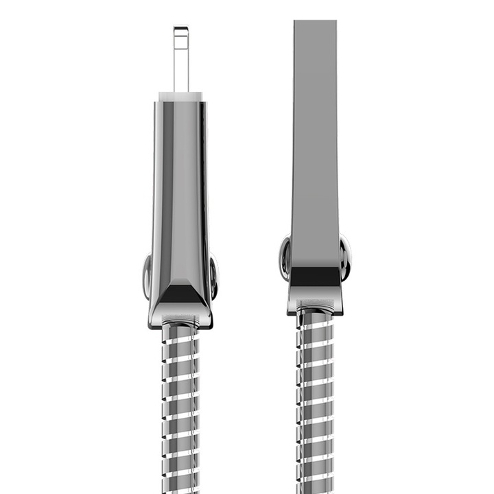Cablu de incarcare/transfer rapid, Powerline SMS-BJ01 de 1m si 2.4A, MicroUSB - compatibil iPhone, gri