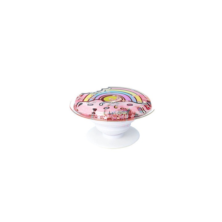 Suport adeziv pentru telefon sau tableta tip popsocket cu inel, Glitter Donut Unicorn, Multicolor, SEP-BBL6890