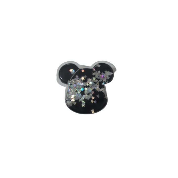 Öntapadó popsocket telefon vagy tablet tartó gyűrűvel, Glitter Bear, fekete, SEP-BBL6886