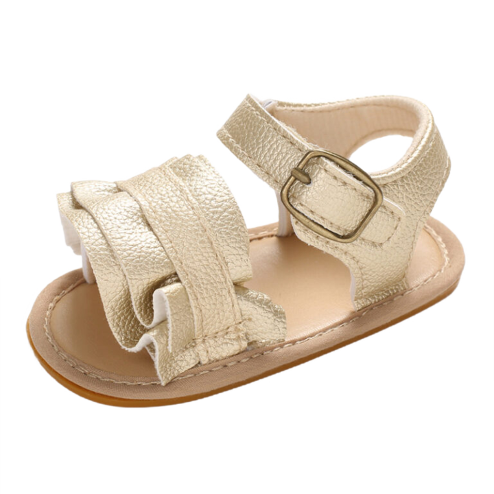 Sandale SuperBaby Cu Volanas, Piele ecologica, Uni, Casual, Fete, Auriu