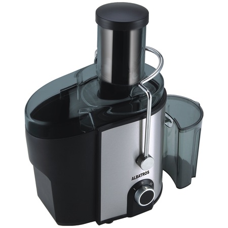 Storcator de fructe si legume Albatros, 1000 W, 2 trepte de viteza, recipient pulpa 1.6 l, recipient suc 0.75 l, sistem de siguranta, negru