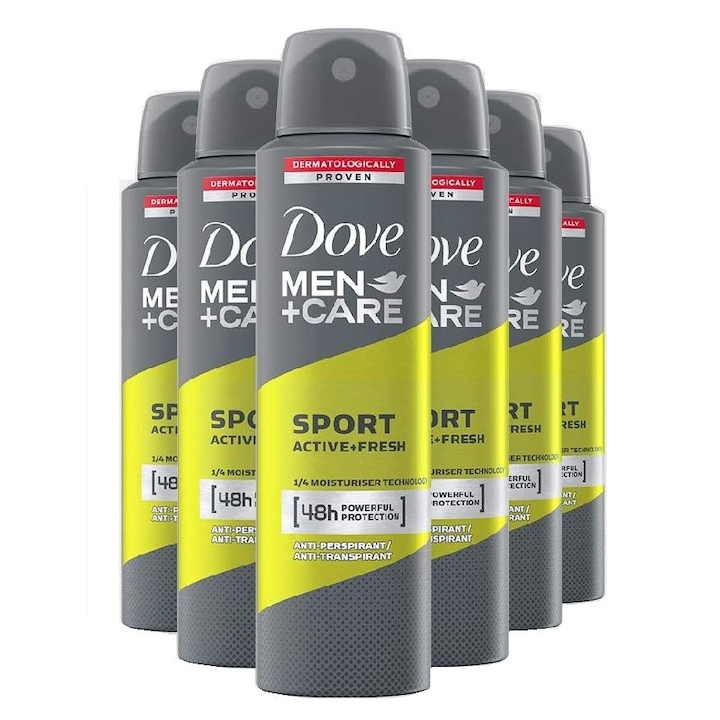Комплект 6 броя антиперспиранти Dove Men Sport Active+ Fresh, Защита в продължение на 48 часа, 250 ml