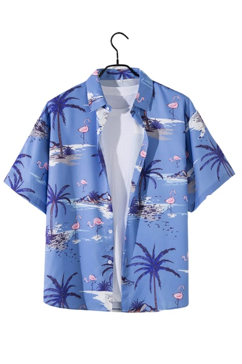 Camasa barbati, maneca scruta, croi lejer, model blue sea, EFAYN, Albastru