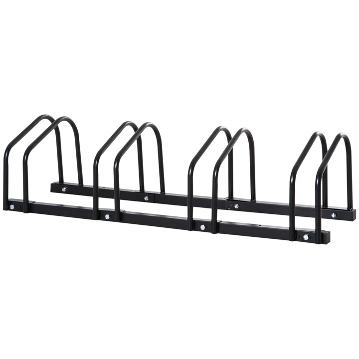 Suport de parcare pentru 4 biciclete, Homcom, Otel, 110x33x27 cm, Negru
